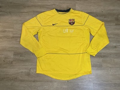 VTG BARCELONA FC Nike Goalkeeper Football Shirt Sz L Yellow Soccer