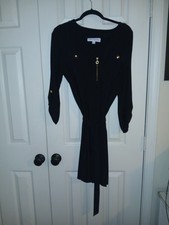 Emma & Michele Black 3/4 Roll-Tab Sleeve Belted Gold Zipper Dress Petite XL