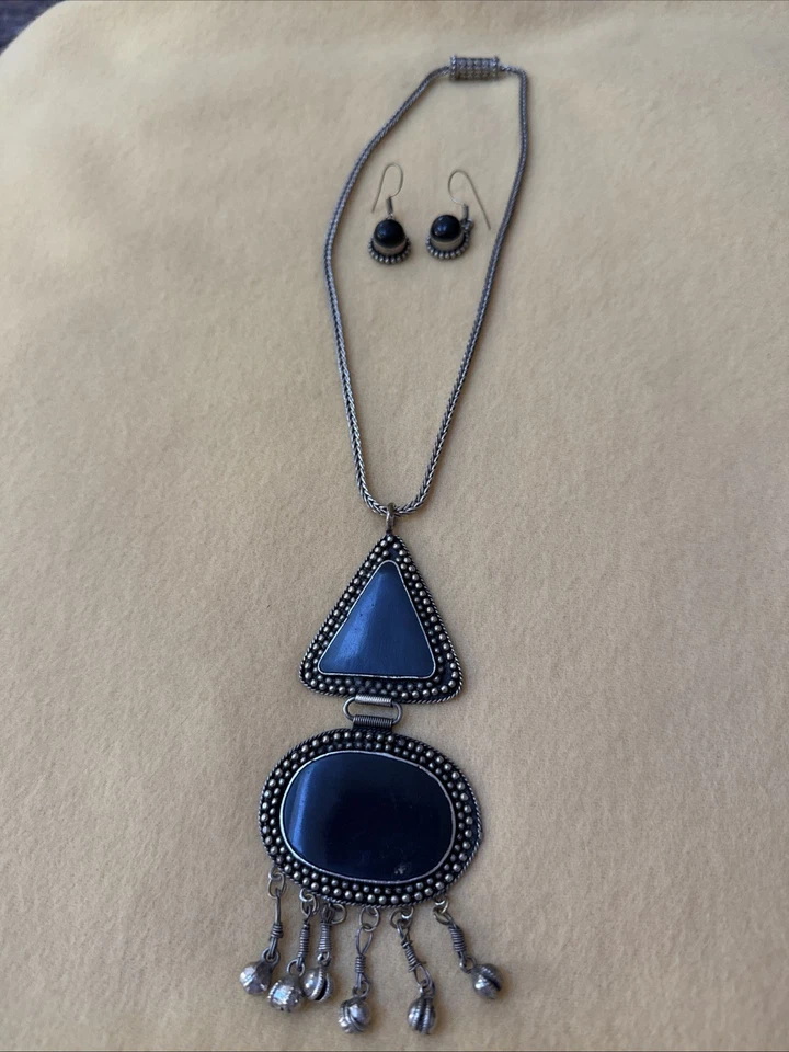 Black Onyx Set, Necklace And Matching Earrings - Image 2 of 4