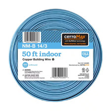 50 Ft. 14/3 Light Blue Solid Cerromax Slipwire Copper NM-B Wire