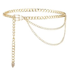 Chain Belts for Women Plus Size, 57" Metal Gold Waist Belt Punk Gold Metal