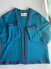 Vintage 80s Castlebrook Teal Knit Cardigan Sweater USA Made Purple Teal Green