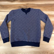 Zara Sweater Mens Small Navy Blue Textured Striped Knit Crewneck