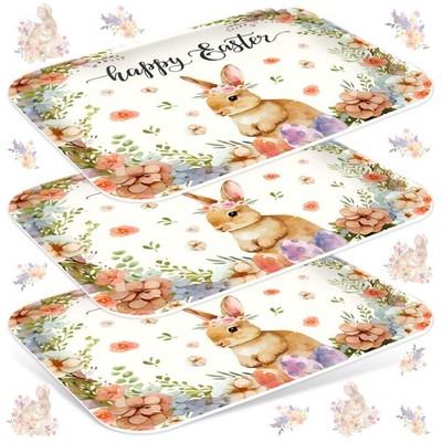 3Pcs Easter Serving Trays 13 x 10 Inch Watercolor Bunny Egg Flower Platter Vi. 