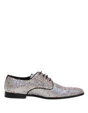 Dolce & Gabbana Silver Sequined Lace Up Men Derby Dress Men's Shoes Authentic