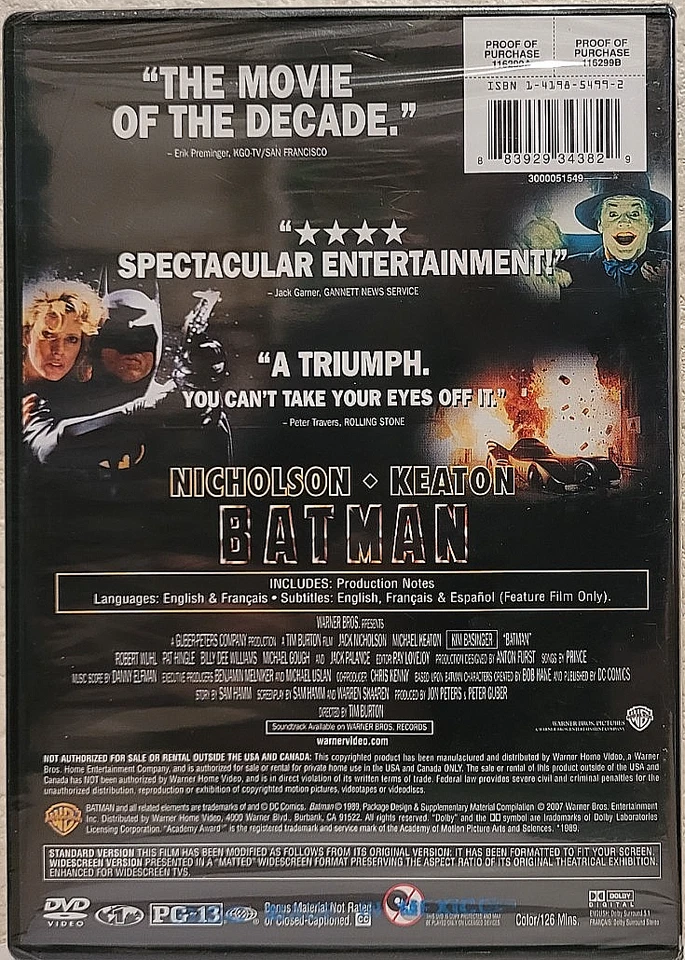 Batman (DVD, 1989 Full & Widescreen) Michael Keaton - Brand New, Sealed! Foto 2 de 2