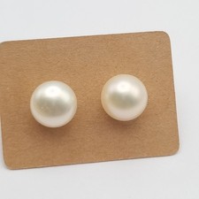 Silver Mabe Pearl Earrings Stud Sterling 9mm White Cultured Pearls 925 