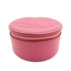 CHANEL Caviarskin Jewelry Case Cosmetic Case Accessory Pouch Pink Auth Used F/S