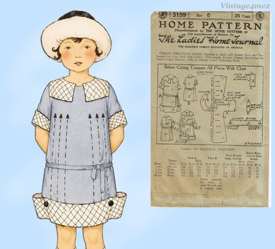Ladies Home Journal 3159: 1920s Uncut Girls Dress Sz 8 Vintage Sewing Pattern