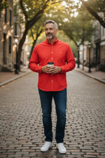 Stafford Shirt Men's Big 20 36-37 Red Executive Non Iron Pinpoint Oxford Career