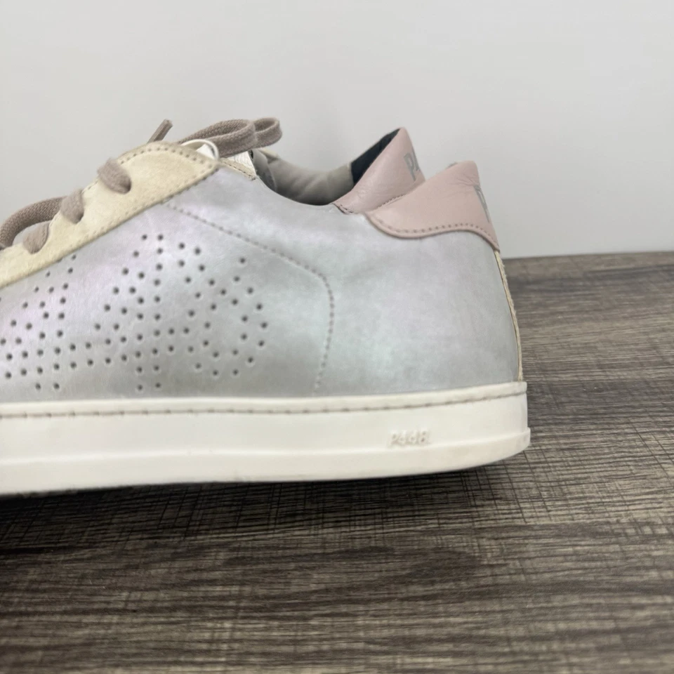 P448 John белая розовая кожа/замша шнурует вверх низкий верхний кроссовок размер 39 - Изображение 3 из 4