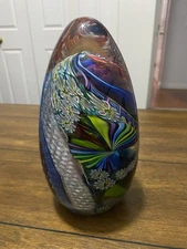 James Nowak 9" Signed Studio Art Glass Sea Ocean Rainbow, Pod,  Paperweight LOOK