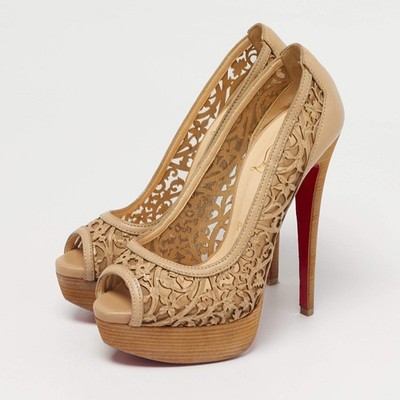 Christian Louboutin Beige Leather Cut Out Pampas Peep Toe  display picture 1