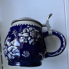 Vintage Steinkrug Marzi& Remy Maßkrug  0,5 l mit Zinndeckel Blau Edelweiß Enzian