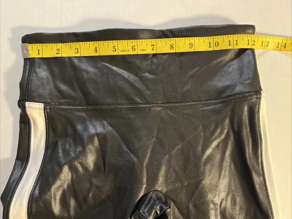 SPANX Faux Leather Tuxedo Stripe Leggings Black White 20187R Women’s SZ SM - Image 3 of 4