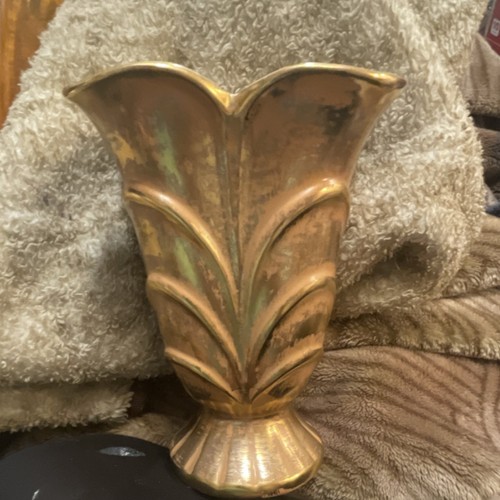 Stangl Granada Gold 3217 Art Pottery Gold Ceramic Leaf Vase USA Decorative