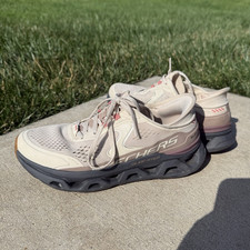SKECHERS Hands Free Slip-ins Low Top Lace-Up Athletic Sneakers Beige Pink Gray