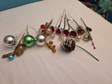 Vintage Christmas Craft Lot Mercury Glass Wire Picks Ornament Balls Pinecone MCM