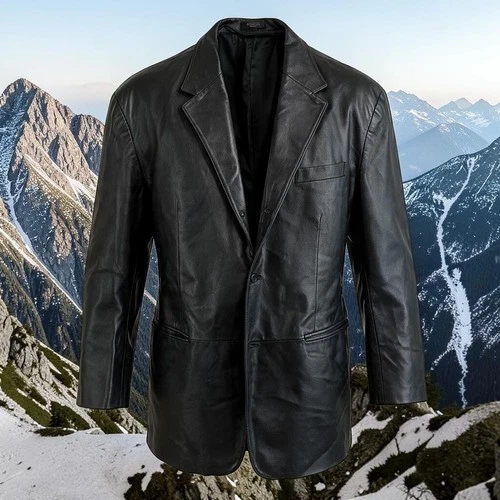 J. Ferrar Men's Black Leather Blazer Jacket 2XL Button with Front Pockets image 2