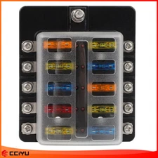 Universal 10 Way Blade Fuse Holder Box Block Panel W/ Protection Cover ATC ATO