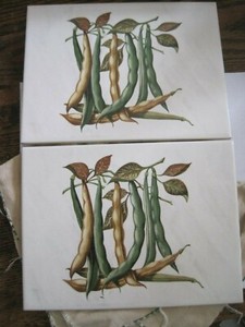 STRING BEANS TILE Backsplash Ceramic Kitchen Art MADE IN BRAZIL #SC916 LOT OF 2