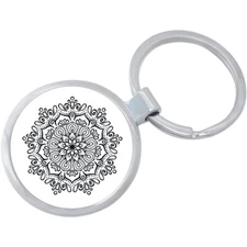 Black And White Mandala Keychain - Includes 1.25 Inch Loop for Keys or Backpack