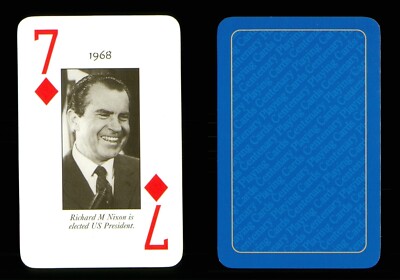 1 x Spielkarte 1968 Richard Nixon wird zum US Präsidenten gewählt 7 Diamanten Q2