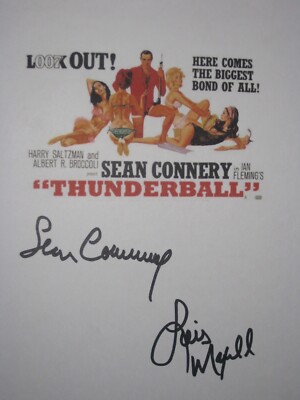 Thunderball Signed Movie Script X2 James Bond Sean Connery Lois Maxwell reprint