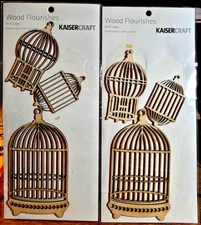 2 sets Kaisercraft WOOD FLOURISHES BIRD CAGES: 3 pcs, 3 sizes, 3 designs ea.