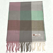 Women's Cozy 100 CASHMERE SCARF Plaid Check Mint / Pink / Tan Made in England