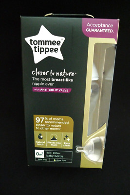 TOMMEE TIPPEE BABY BOTTLE CLOSER TO NATURE 0+ MONTHS BPA FREE SLOW-FLOW 9OZ NEW