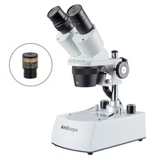 AmScope 20X-40X LED Binocular Stereo Portable Microscope + 3MP Eyepiece Camera