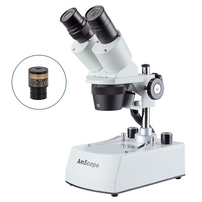 AmScope 20X-40X-80X  LED Binocular Stereo Microscope + 3MP Eyepiece Camera
