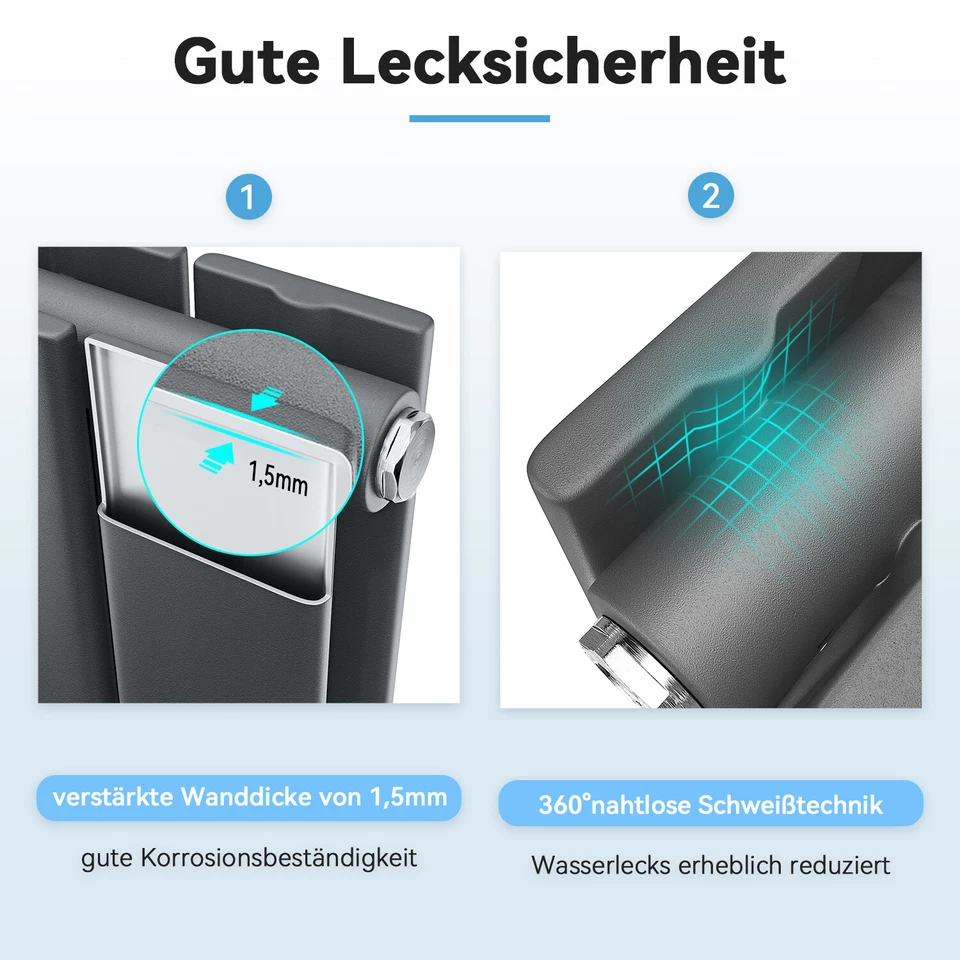 Design Flachheizkörper Heizkörper Wandheizung Vertikal/Horizontal Weiß/Anthrazit - Bild 4 von 4