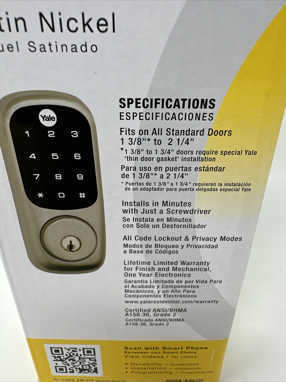 NEW! Yale Assure Touchscreen Keypad Door Lock w/ Key Satin Nickel