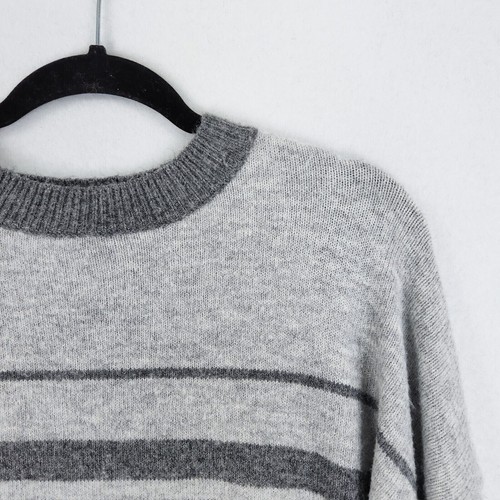 Topshop Sweater Womens 6 Gray Striped Cropped Crew Neck Casual Lightweight - Picture 2 of 9