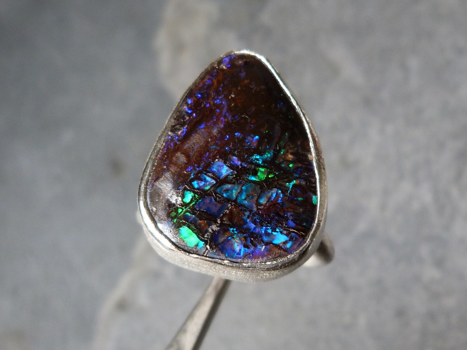 Bague en argent 925 et précieuse opale boulder d'Australie, cadeau taille 61