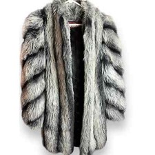 Vtg Jordache Faux Fur Mid Coat | Grey/black Stripe, Small 7/8 | Mob Wife Jacket!