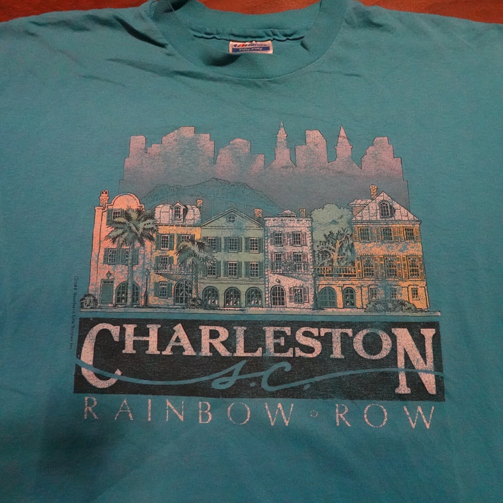 T shirt vintage Charleston SC fila arcobaleno punto singolo taglia XL made in USA