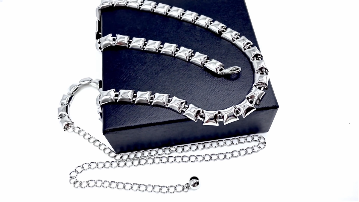 Women Silver Metal Chain Hip High Waist Thin Belt Square 