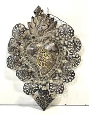 Antique Sacred Heart Ex-voto Flaming Heart PGR