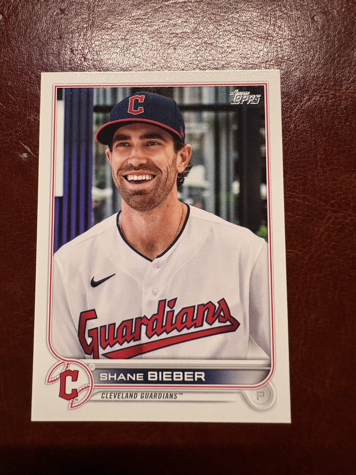 2022 Topps Series 1 Image Variation Shane Bieber #21 Smiling in Guardians Jersey