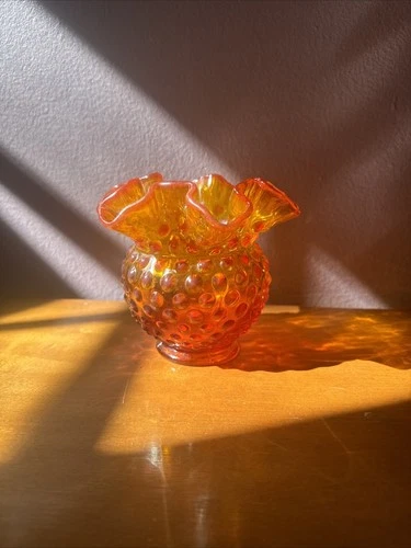 Fenton Amberina Hobnail 4" Ruffled Edge Trumpet Vase