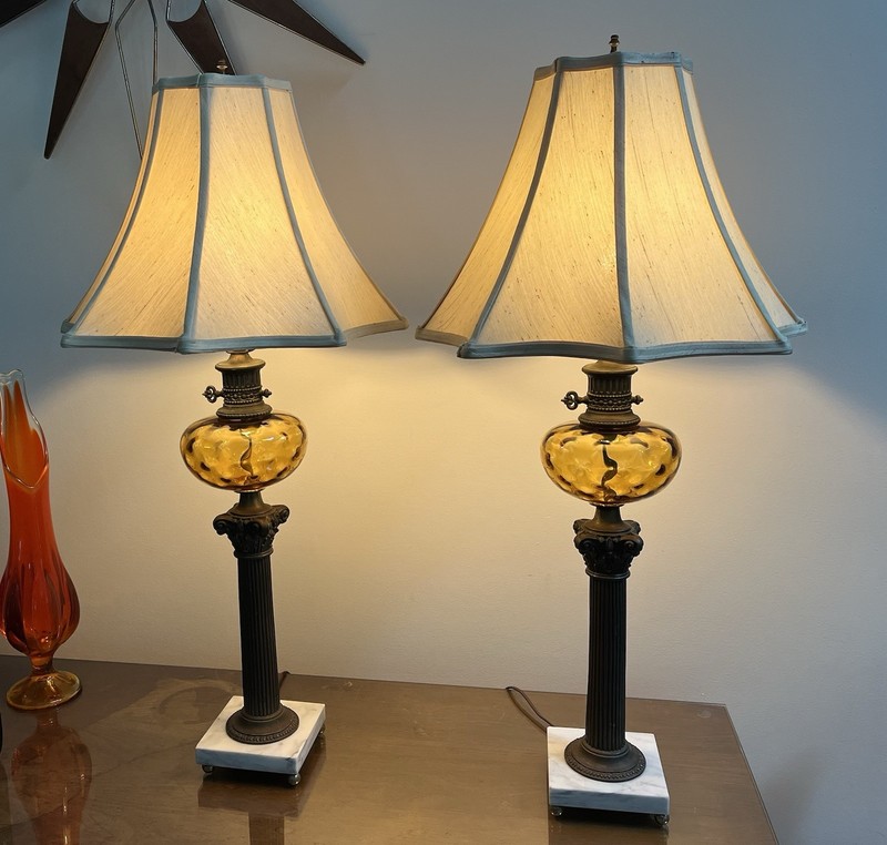 Hollywood Regency Neoclassical Corinthian Lamps, Pair, Loevsky & Loevsky Vintage