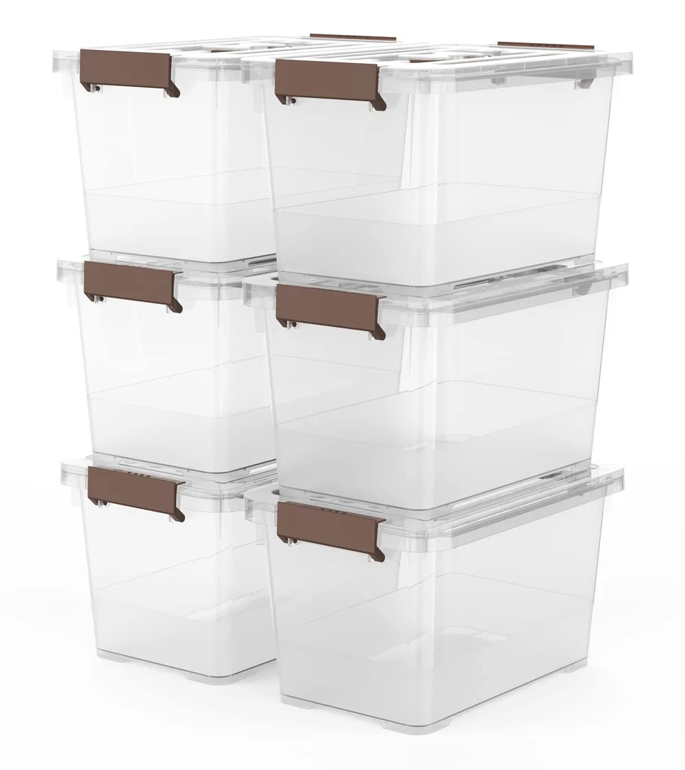 6pc Clear Plastic 7qt Stackable Latch Dry Food Storage Kitchen Bins 6pc Clear