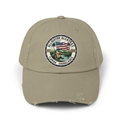 Alligator Alcatraz Florida Everglades Patriotic Parody Funny Distressed Cap