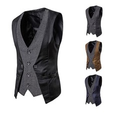 Mens Victorian Vest Retro contrast color Waistcoat Single-Breasted Button Vest