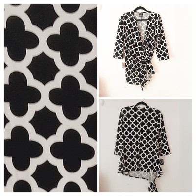 VKY and CO. Wrap Blouse Clover Print Size 1X Black White NWT