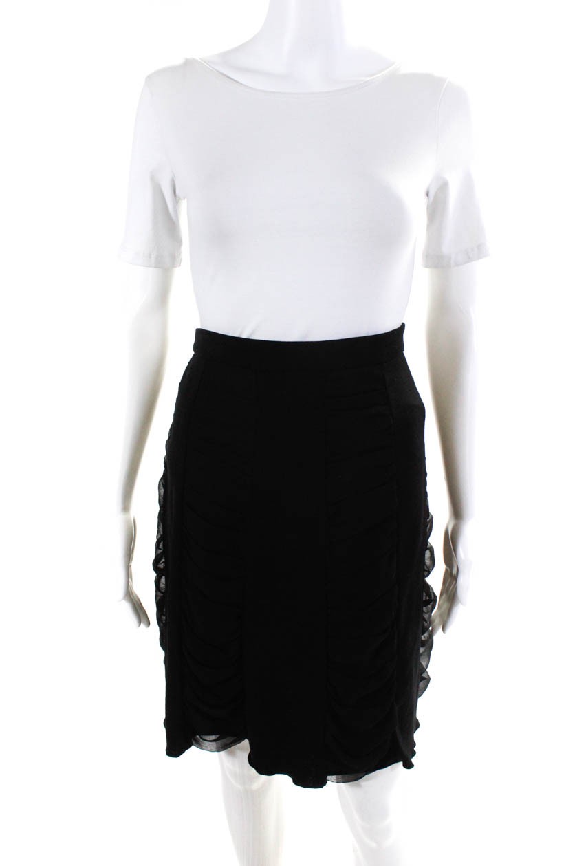 DVF Women's Black Wool Pleated A-Line Skirt with Side Zip Size 8
