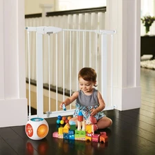 Easy Close Pressure Mounted Baby Gate 29" Tall 29.5"-35" Wide Metal White Home